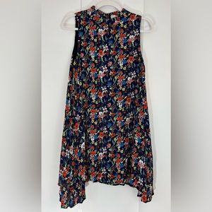 Peach Love Sleeveless High Neck Floral Lined Handkerchief Hem Dress Size Small